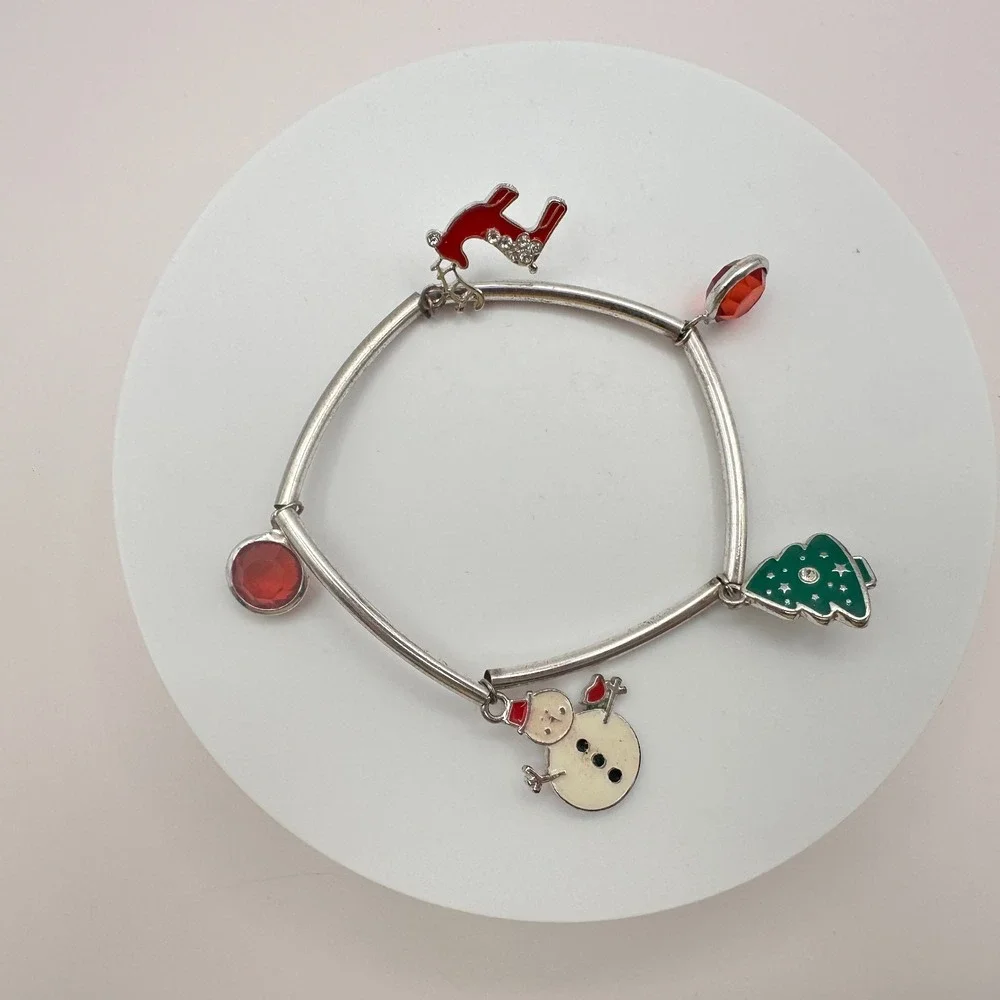 Vintage Y2K Silver Tone Holiday Charm Bracelet - Classic Women's Jewelry
